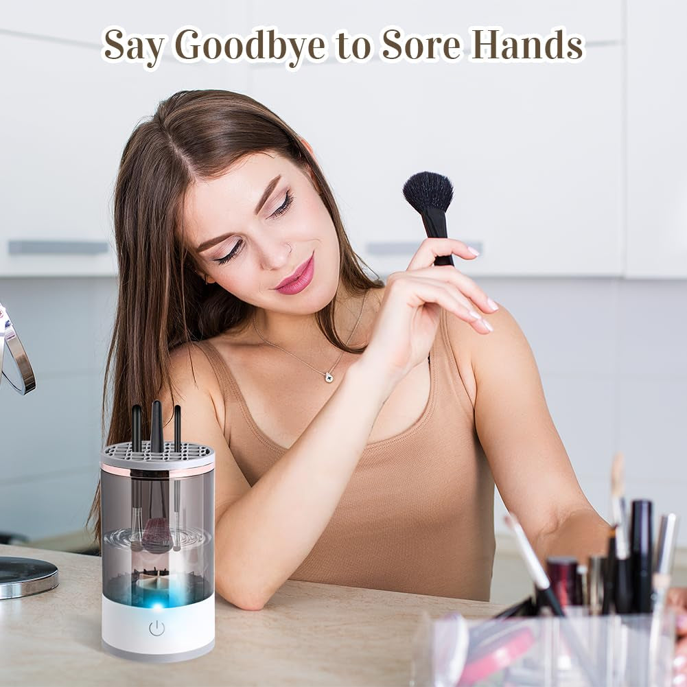 Revolutionary Electric Makeup Brush Cleaner & Mat - Effortless Cleaning for All Brush Sizes, Perfect Gift for Her!