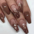 Gorgeous Brown Gradient Coffin Press-On Nails - 24 Pcs Medium Ballerina Glossy Acrylic Designs