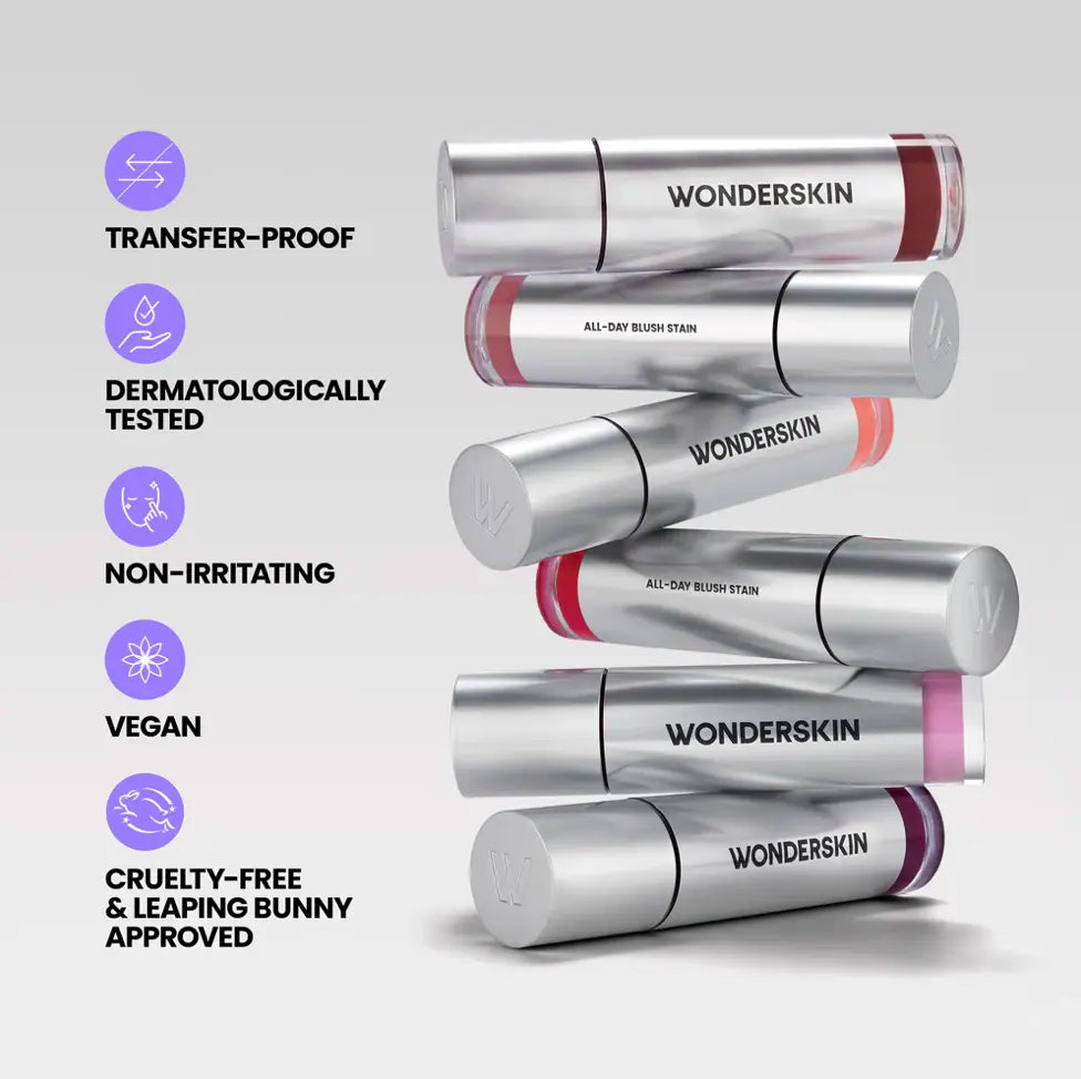 Wonderskin Wonder Blading All-Day Blush Stain | Long-Lasting Liquid Blush (12H Wear) | High Pigment, Blendable, Transfer-Proof | 6 Shades