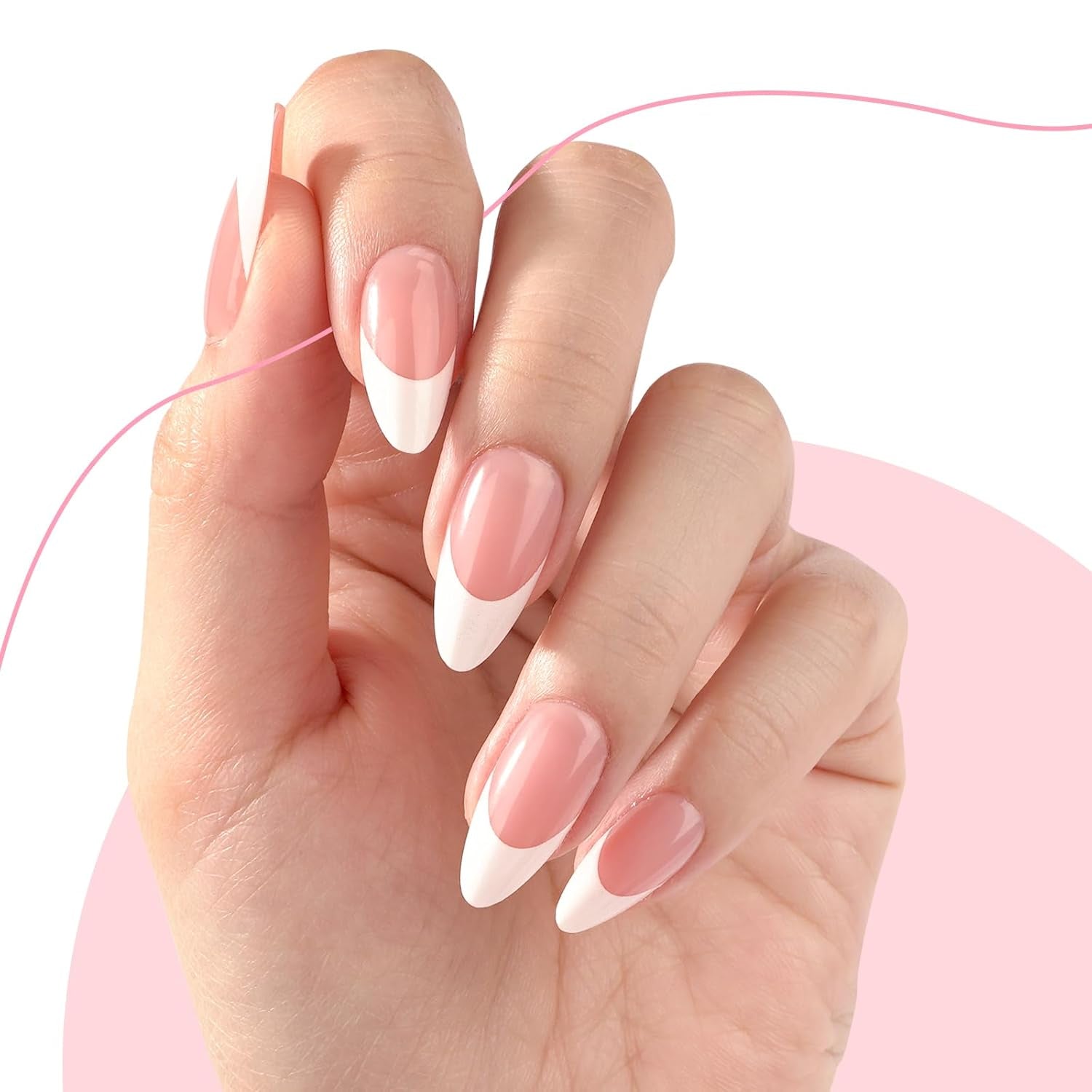 300Pcs French Tip Press on Nails - Pre-Colored Almond Fake Nails with Designs for Quick & Easy DIY Nail Extensions, Perfect Valentine's Day Gift in Pink & White