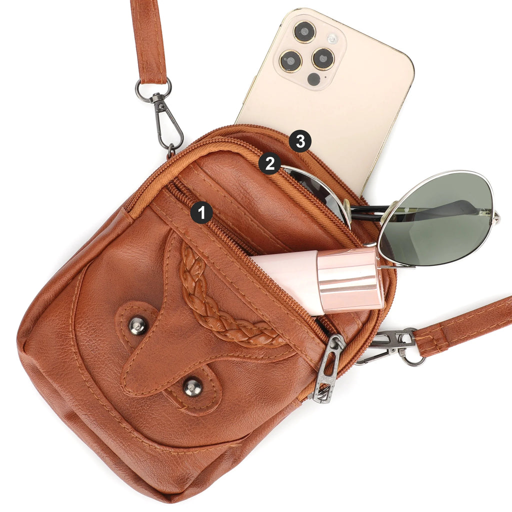 Crossbody Cell Phone Bag - Compact PU Leather Purse for Men and Women with Multiple Pockets and Adjustable Strap