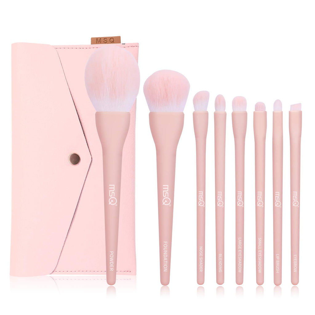 8-Piece Professional Makeup Brush Set with Foundation, Blending, and Eyeshadow Brushes in Pink Bag