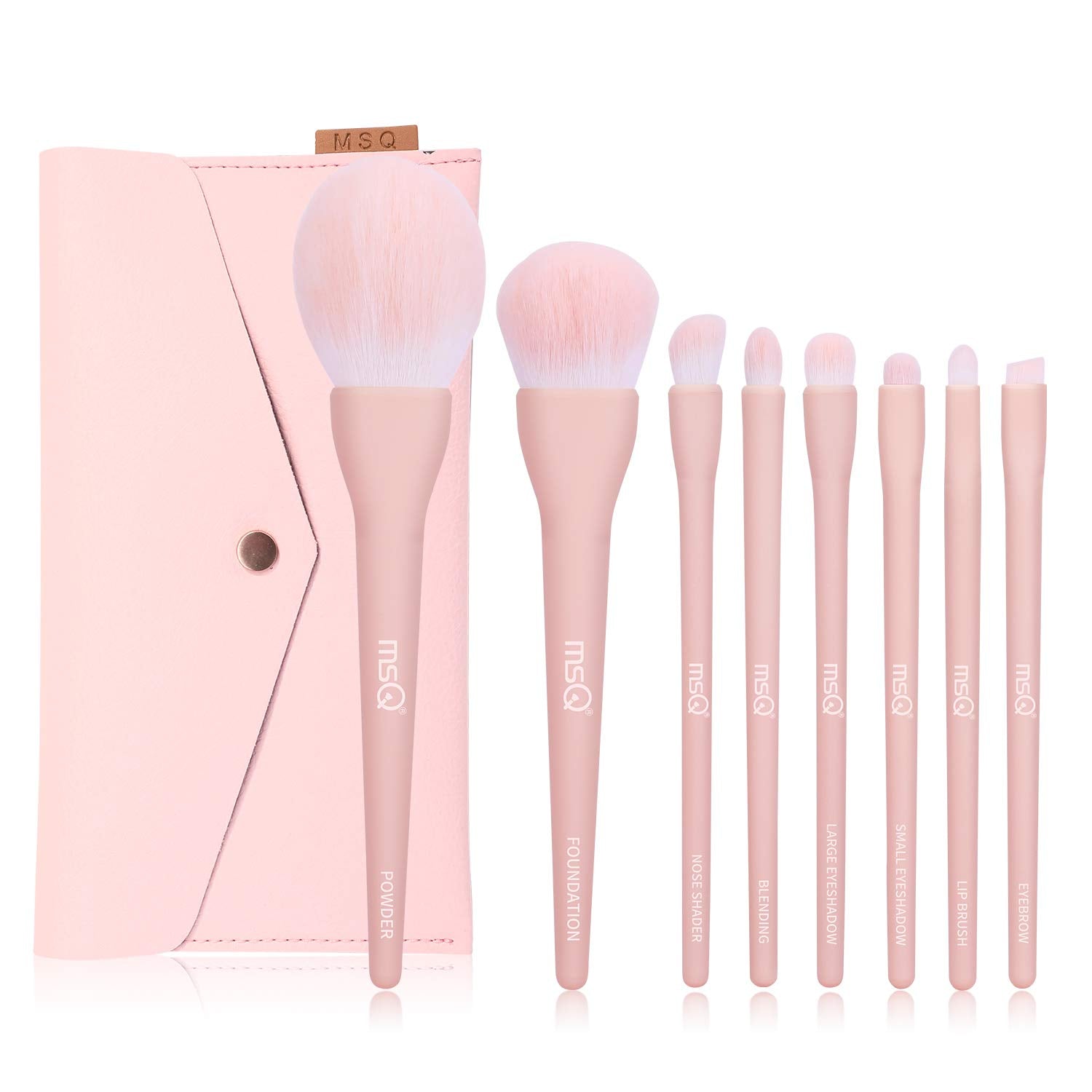 8-Piece Professional Makeup Brush Set with Foundation, Blending, and Eyeshadow Brushes in Pink Bag