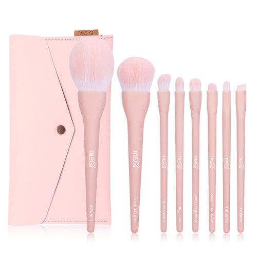 8-Piece Professional Makeup Brush Set with Foundation, Blending, and Eyeshadow Brushes in Pink Bag