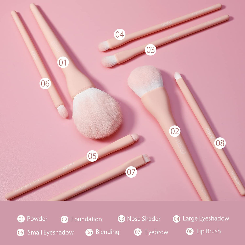 8-Piece Professional Makeup Brush Set with Foundation, Blending, and Eyeshadow Brushes in Pink Bag