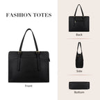 Women's Leather Laptop Tote Bag - 15.6 Inch Waterproof Briefcase Handbag for Work, Office, Business, College, and Travel - Black