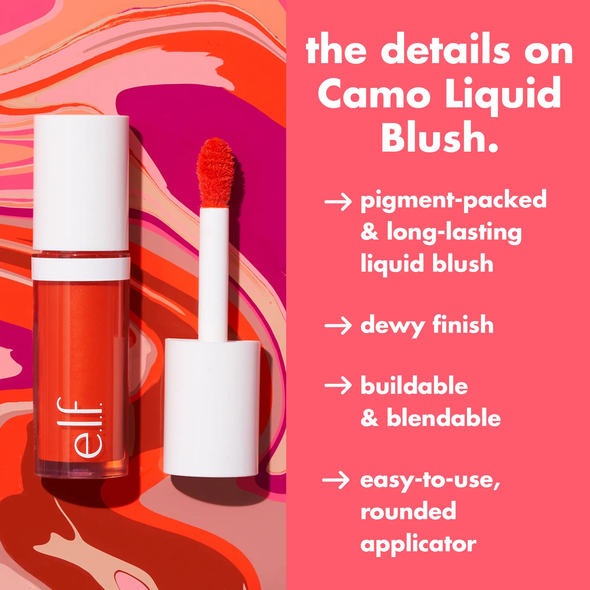 E.L.F. Sunset Flush Blush Bundle - Camo Liquid Blushes in Hot Pink & Coral Crush with Angled Brush for Ombre Effect