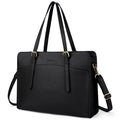 Women's Leather Laptop Tote Bag - 15.6 Inch Waterproof Briefcase Handbag for Work, Office, Business, College, and Travel - Black