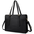 Women's Leather Laptop Tote Bag - 15.6 Inch Waterproof Briefcase Handbag for Work, Office, Business, College, and Travel - Black