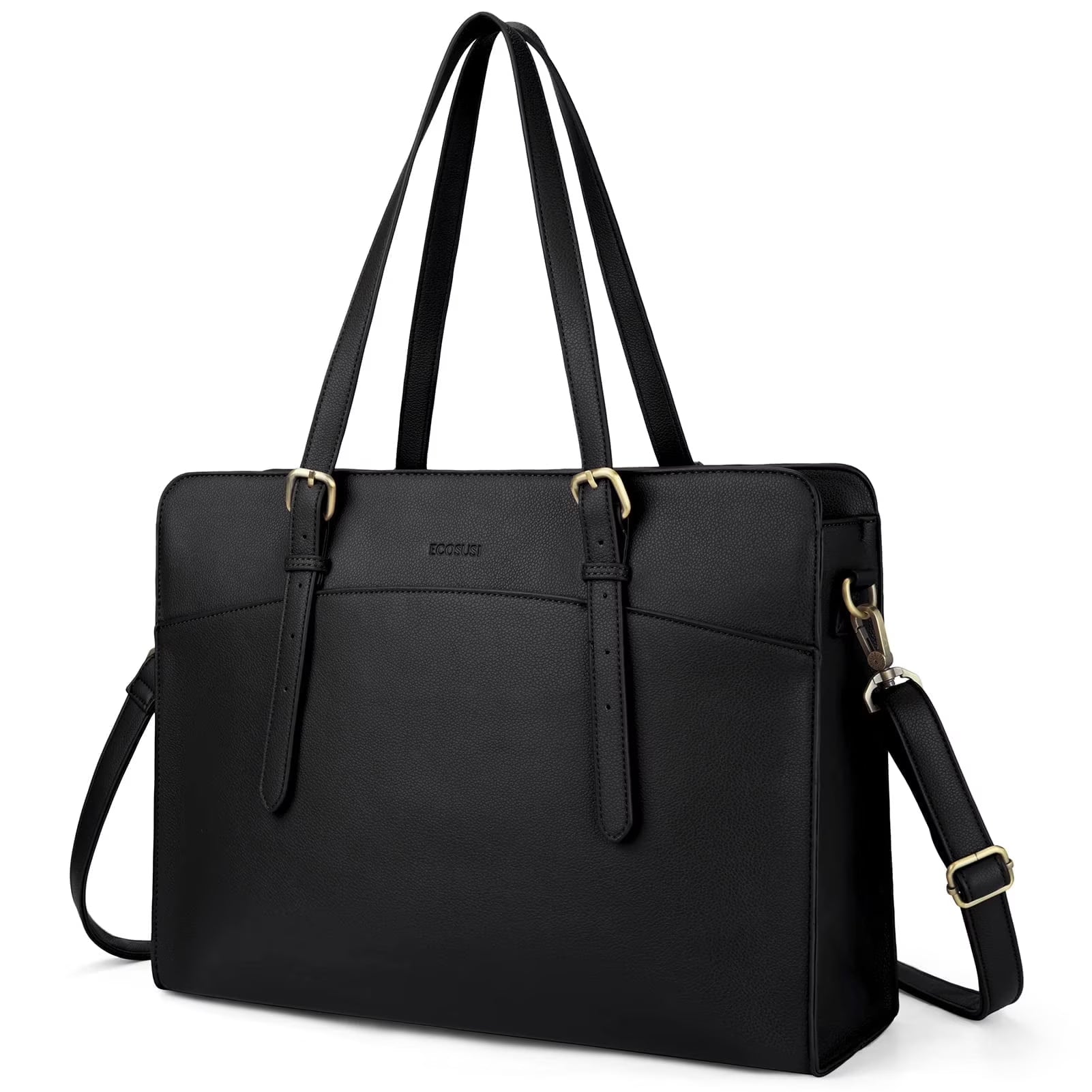 Women's Leather Laptop Tote Bag - 15.6 Inch Waterproof Briefcase Handbag for Work, Office, Business, College, and Travel - Black