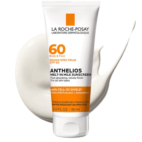 Anthelios Melt-In Milk Sunscreen SPF 60 - Lightweight, Fast-Absorbing, Broad Spectrum Protection for Body & Face, Oil-Free & Oxybenzone Free with Antioxidants