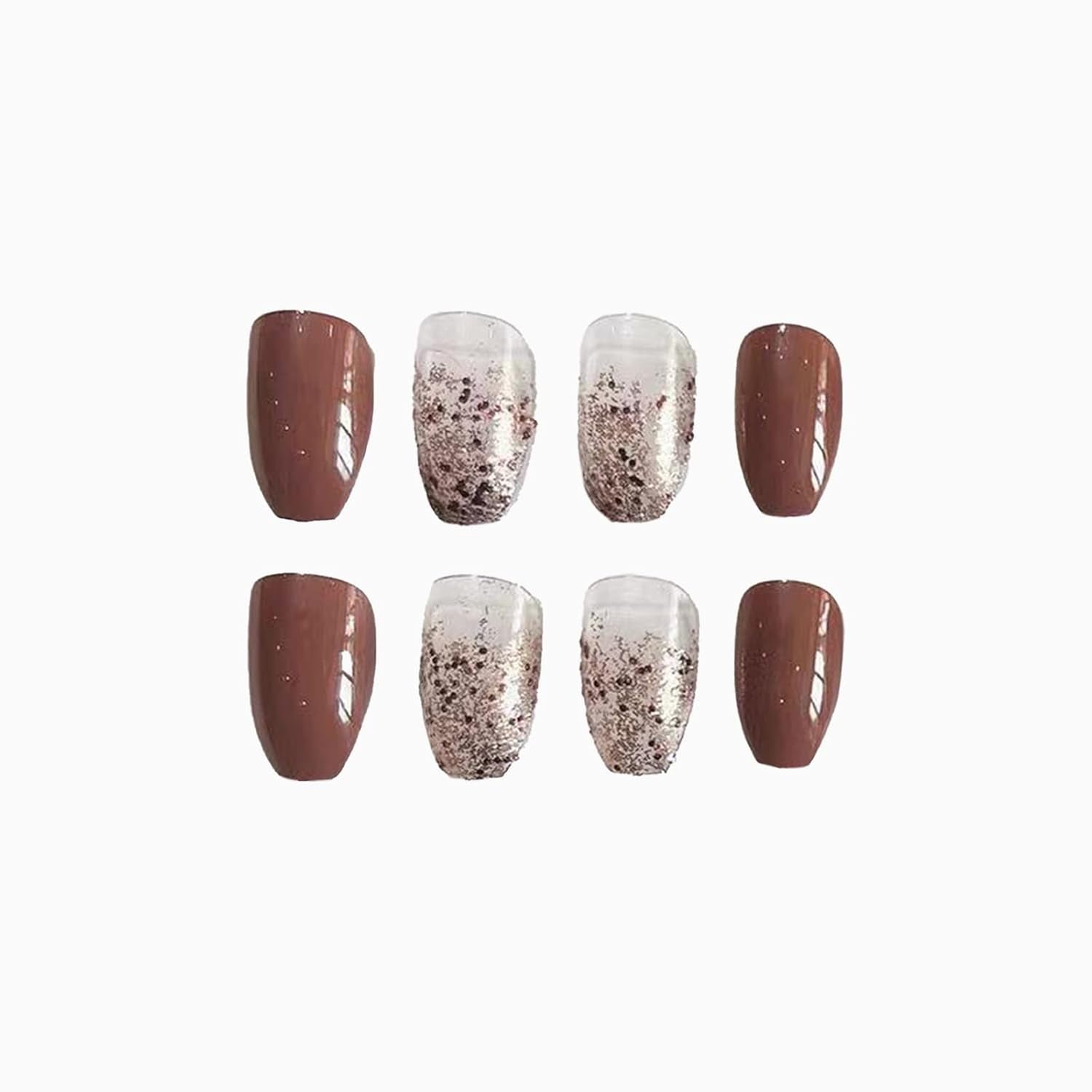 Gorgeous Brown Gradient Coffin Press-On Nails - 24 Pcs Medium Ballerina Glossy Acrylic Designs