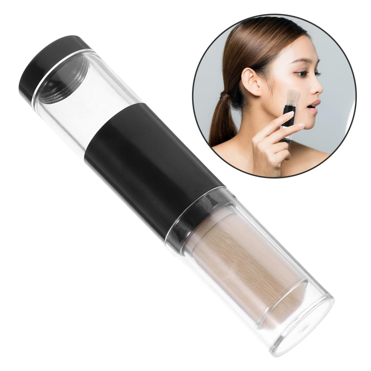 Refillable Powder Brush with Pressure Dispensing Bottle - Soft Makeup Brush for Loose Powder, Foundation, and Highlight - Travel-Friendly Cosmetic Tool