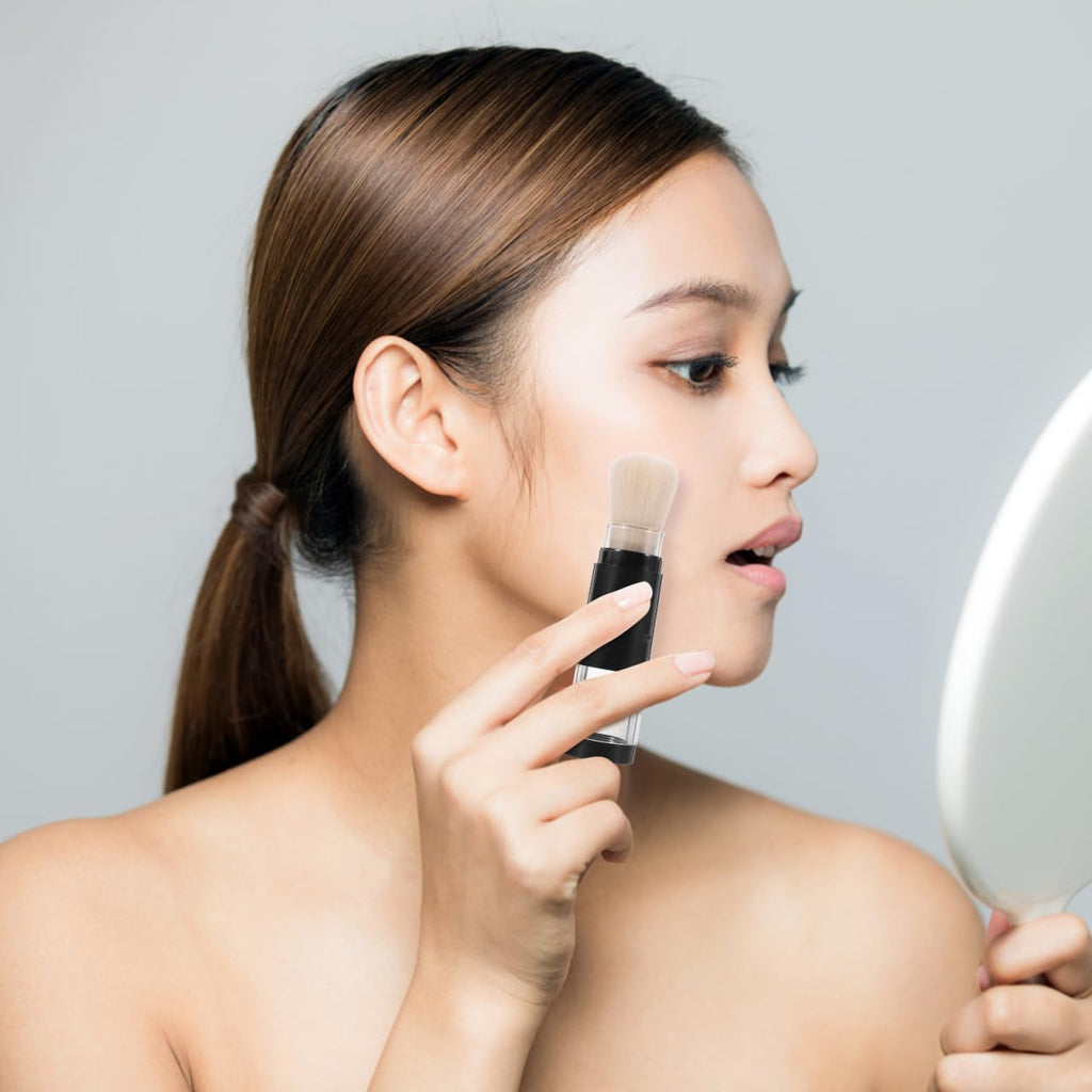 Refillable Powder Brush with Pressure Dispensing Bottle - Soft Makeup Brush for Loose Powder, Foundation, and Highlight - Travel-Friendly Cosmetic Tool