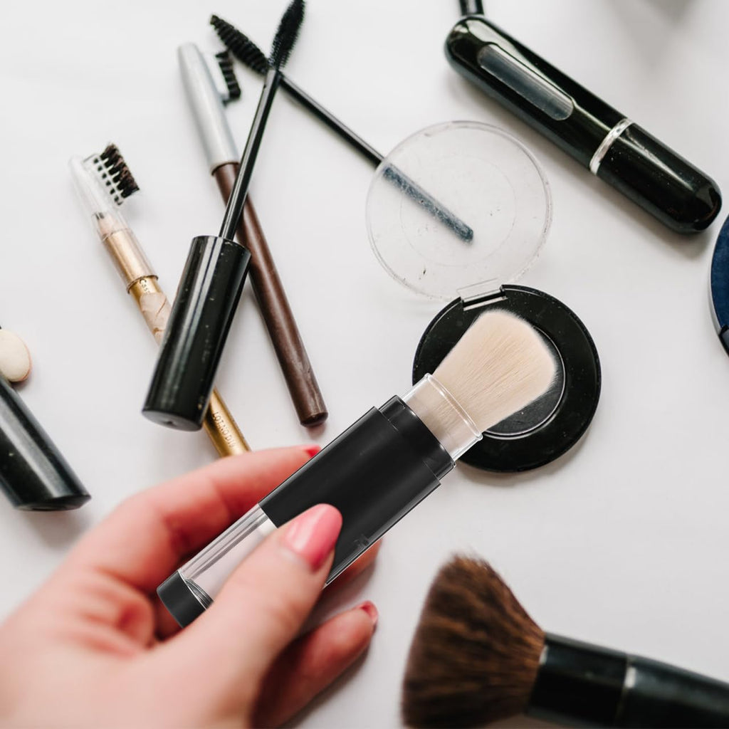 Refillable Powder Brush with Pressure Dispensing Bottle - Soft Makeup Brush for Loose Powder, Foundation, and Highlight - Travel-Friendly Cosmetic Tool