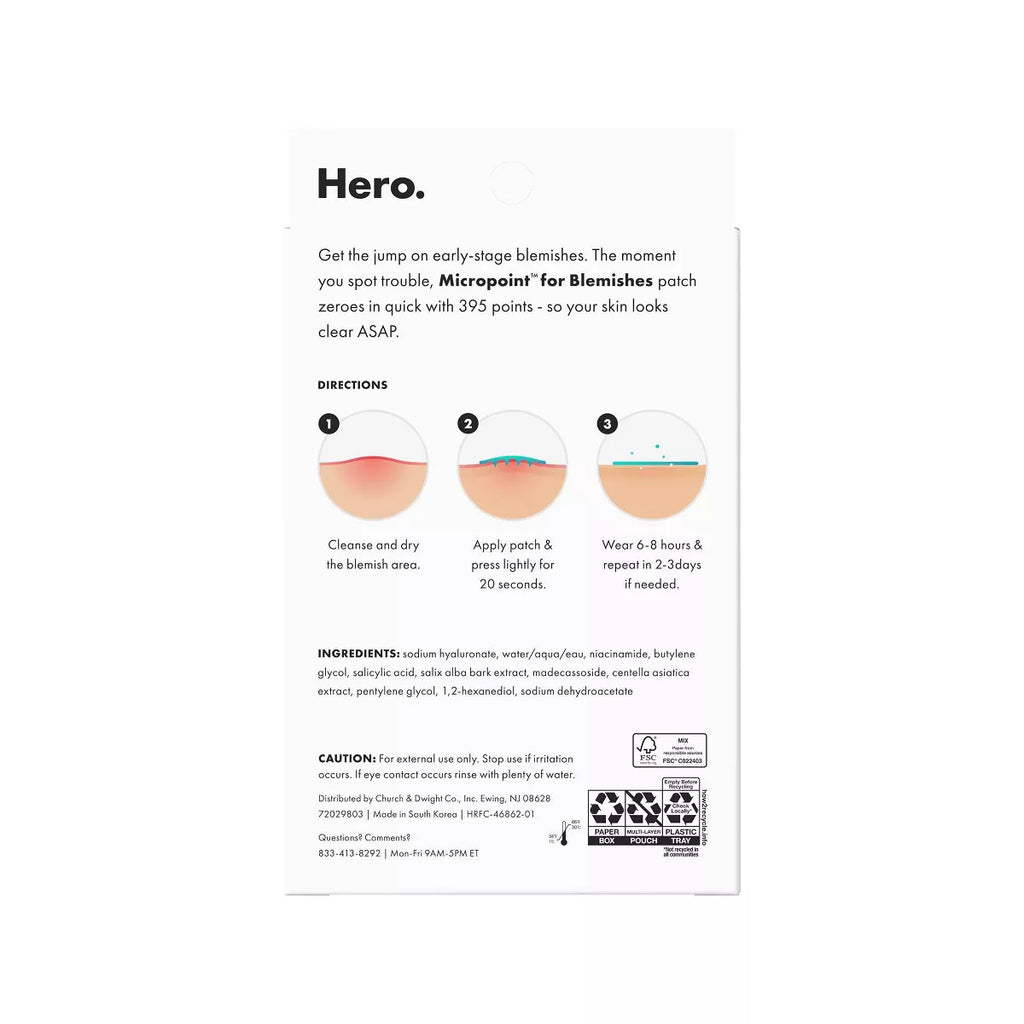 Hero Mighty Patch Micropoint for Blemishes - 8ct | Paraben-Free, Sulfate-Free, with Salicylic Acid for Acne-Prone Skin