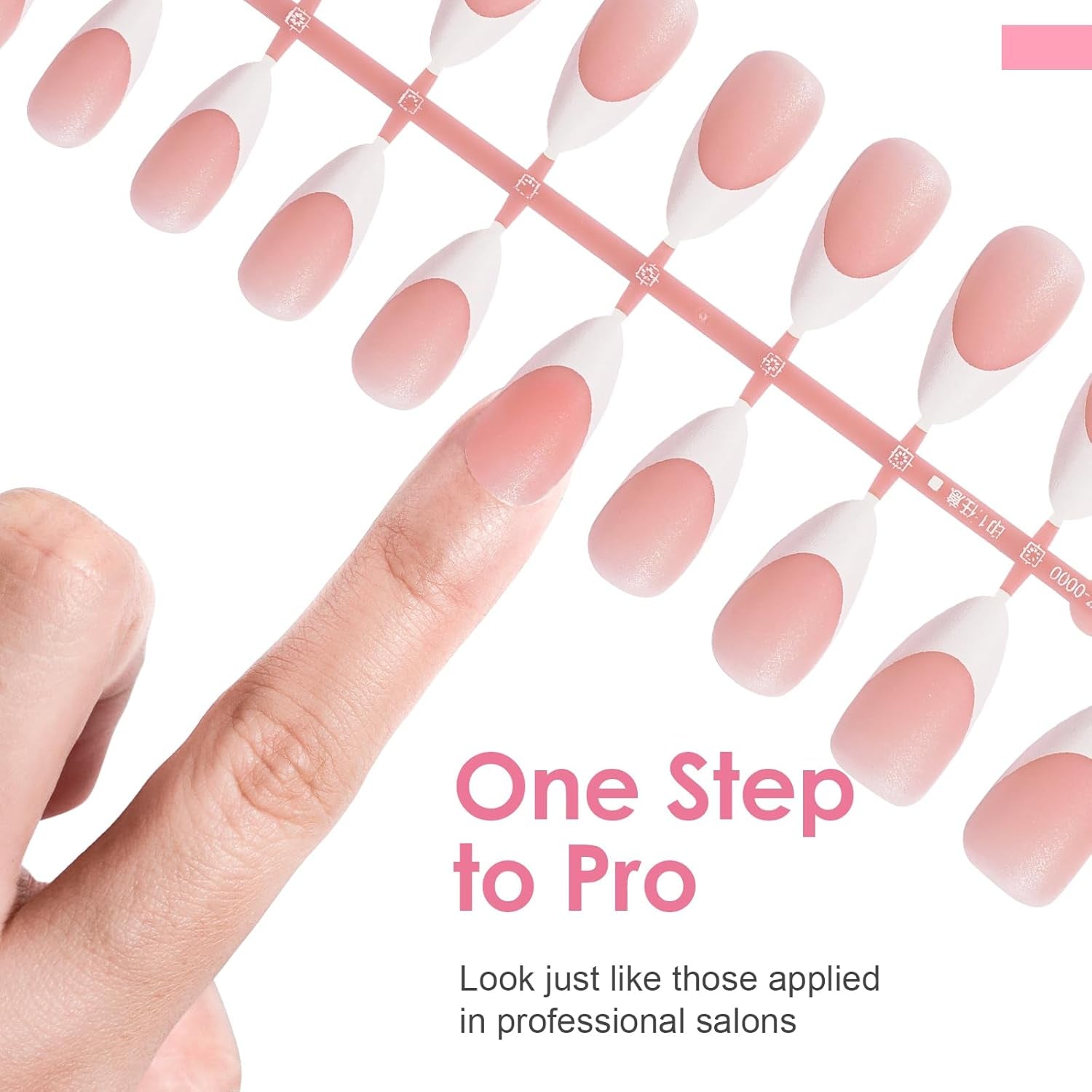 300Pcs French Tip Press on Nails - Pre-Colored Almond Fake Nails with Designs for Quick & Easy DIY Nail Extensions, Perfect Valentine's Day Gift in Pink & White