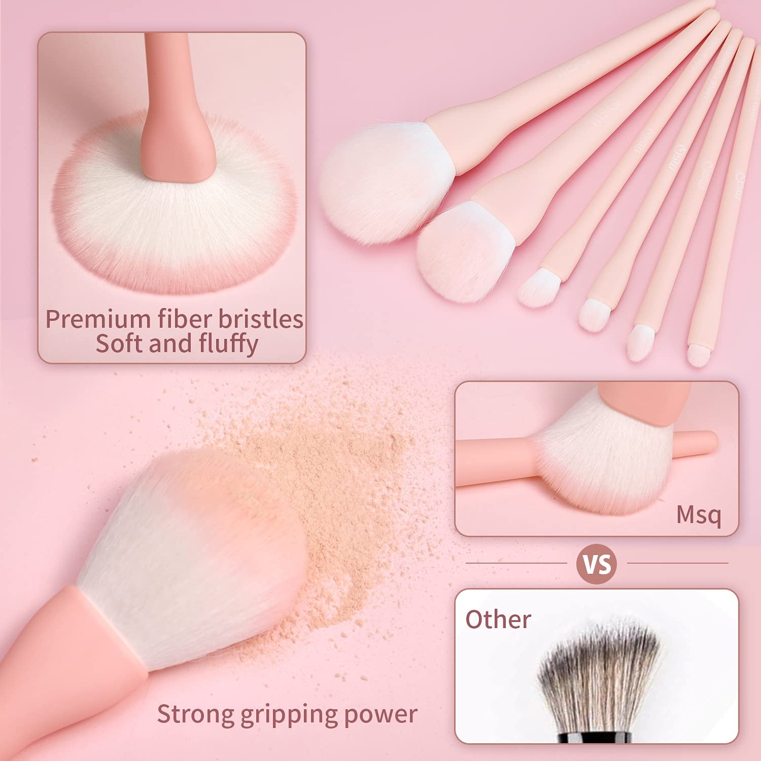 8-Piece Professional Makeup Brush Set with Foundation, Blending, and Eyeshadow Brushes in Pink Bag