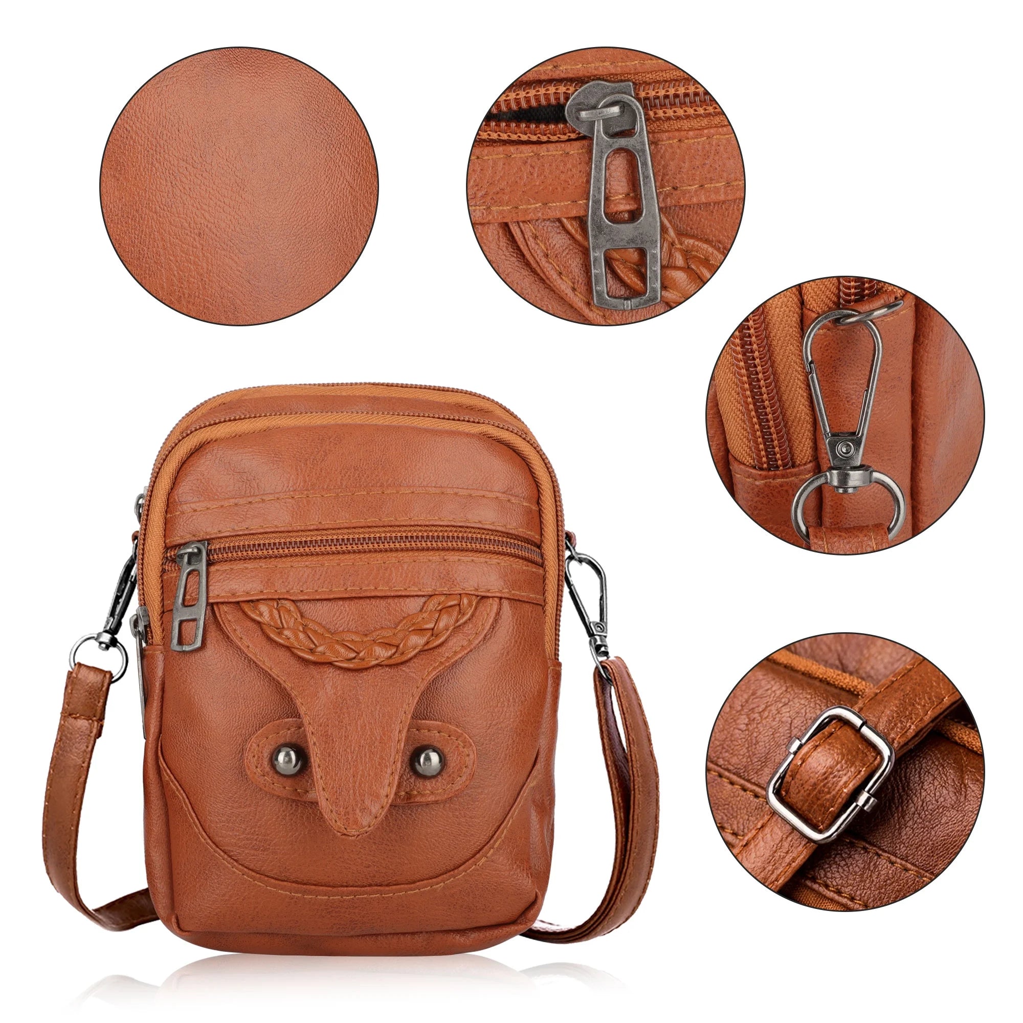 Crossbody Cell Phone Bag - Compact PU Leather Purse for Men and Women with Multiple Pockets and Adjustable Strap