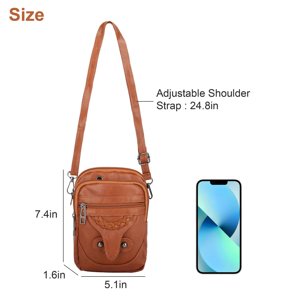 Crossbody Cell Phone Bag - Compact PU Leather Purse for Men and Women with Multiple Pockets and Adjustable Strap