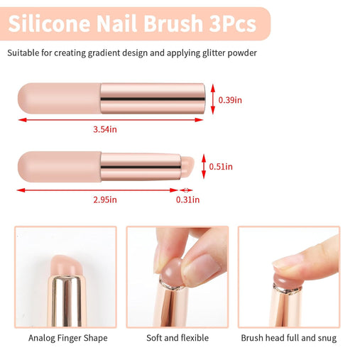 3-Piece Pink Silicone Nail Art Brush Set for Ombre, Chrome, and French Manicure - Perfect Stamping Tool!