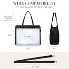 Women's Leather Laptop Tote Bag - 15.6 Inch Waterproof Briefcase Handbag for Work, Office, Business, College, and Travel - Black