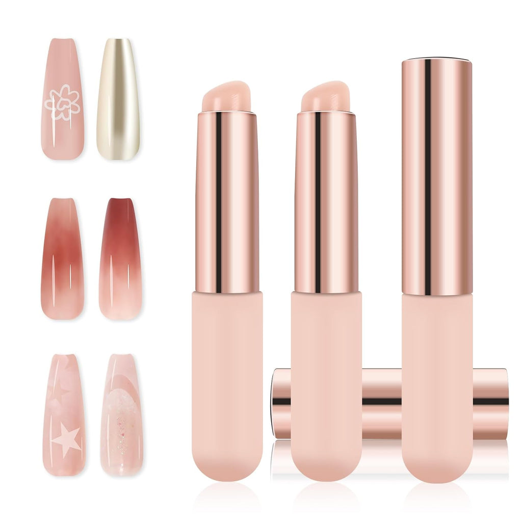 3-Piece Pink Silicone Nail Art Brush Set for Ombre, Chrome, and French Manicure - Perfect Stamping Tool!