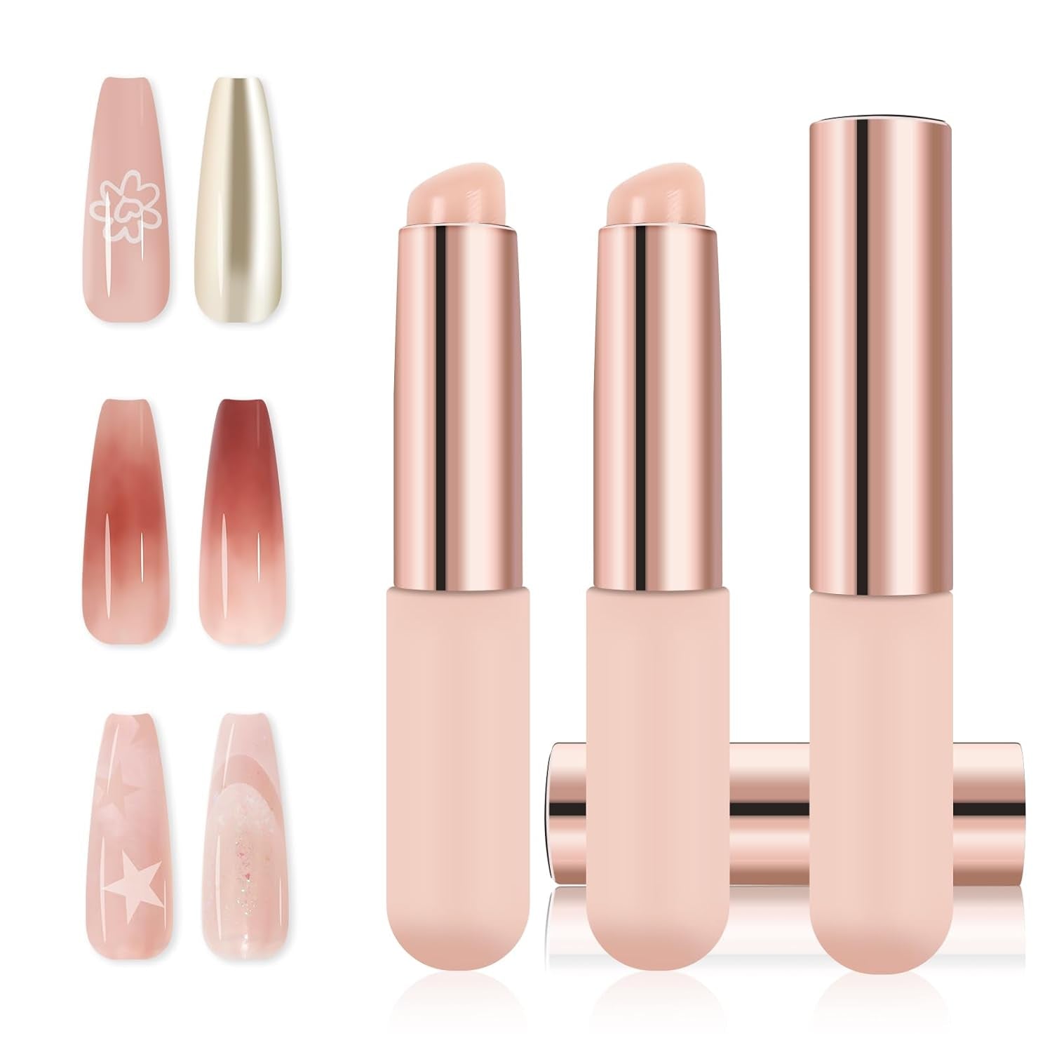 3-Piece Pink Silicone Nail Art Brush Set for Ombre, Chrome, and French Manicure - Perfect Stamping Tool!
