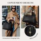 Women's Leather Laptop Tote Bag - 15.6 Inch Waterproof Briefcase Handbag for Work, Office, Business, College, and Travel - Black