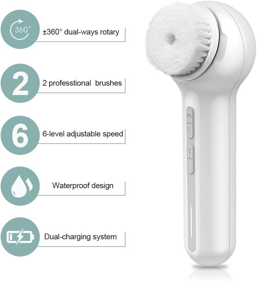 Upgraded Electric Face Scrubber Exfoliator with 3 Brush Heads - 360° Spin for Deep Cleansing, Massaging & Waterproof Design