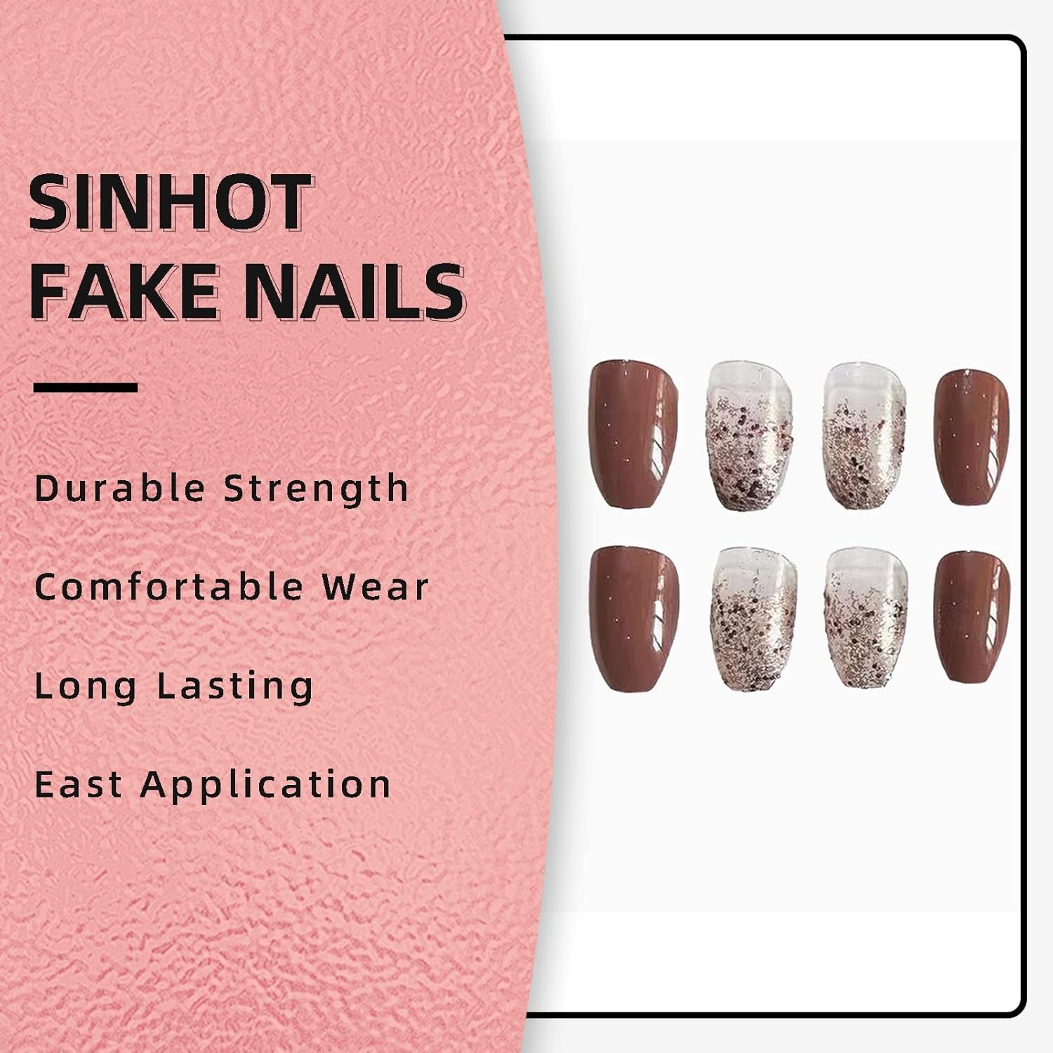 Gorgeous Brown Gradient Coffin Press-On Nails - 24 Pcs Medium Ballerina Glossy Acrylic Designs