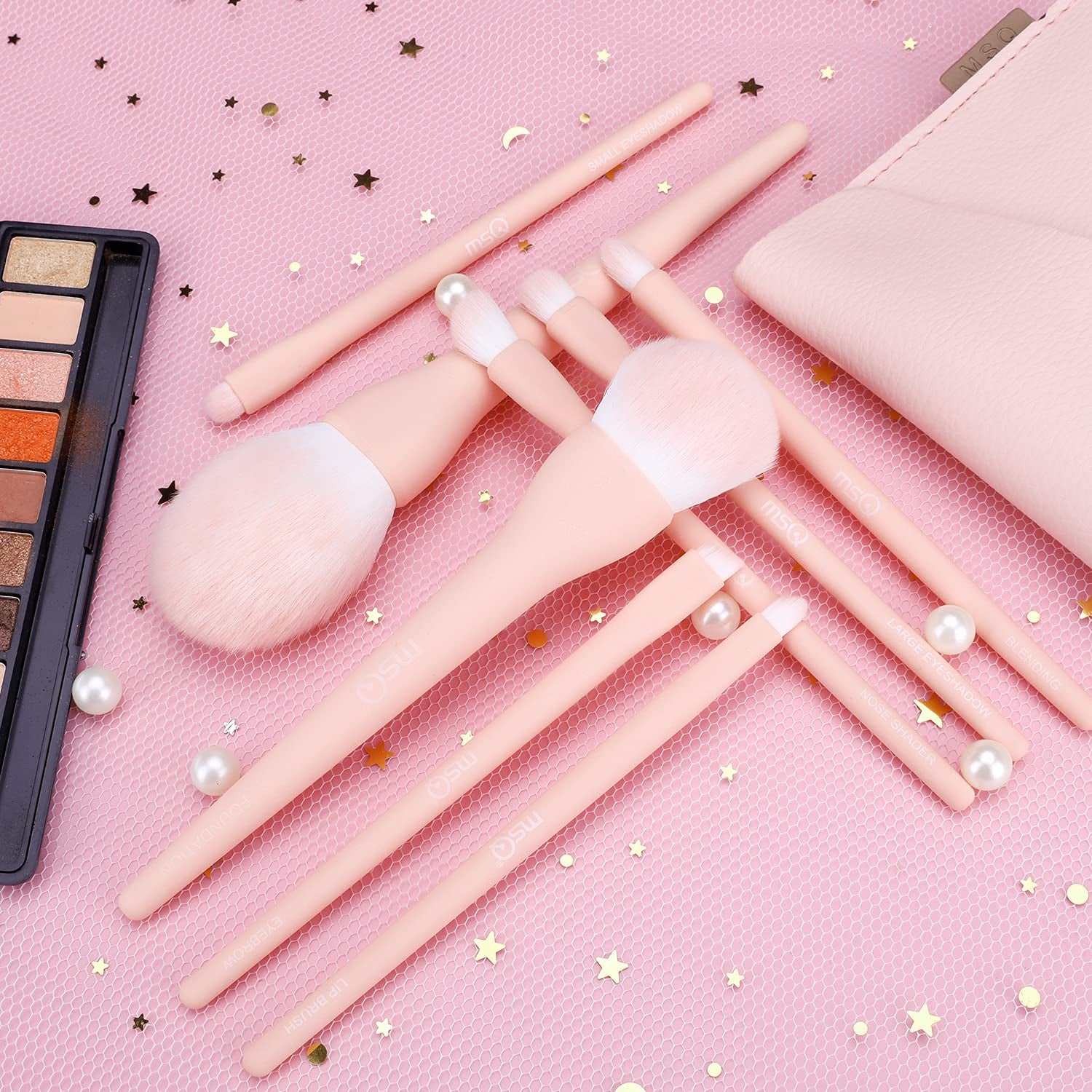 8-Piece Professional Makeup Brush Set with Foundation, Blending, and Eyeshadow Brushes in Pink Bag