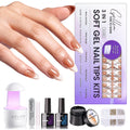 Ultimate French Tips Gel Nail Kit - 240 Pcs Brown Almond Acrylic Nails with Gel Top & Base Coat, UV Lamp, Nail Glue, and Charms for Salon-Quality Manicures at Home!