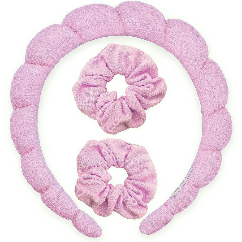 Puffy Spa Headband and Wristband Set for Women - Terry Cloth Hair Band for Skincare and Makeup Application