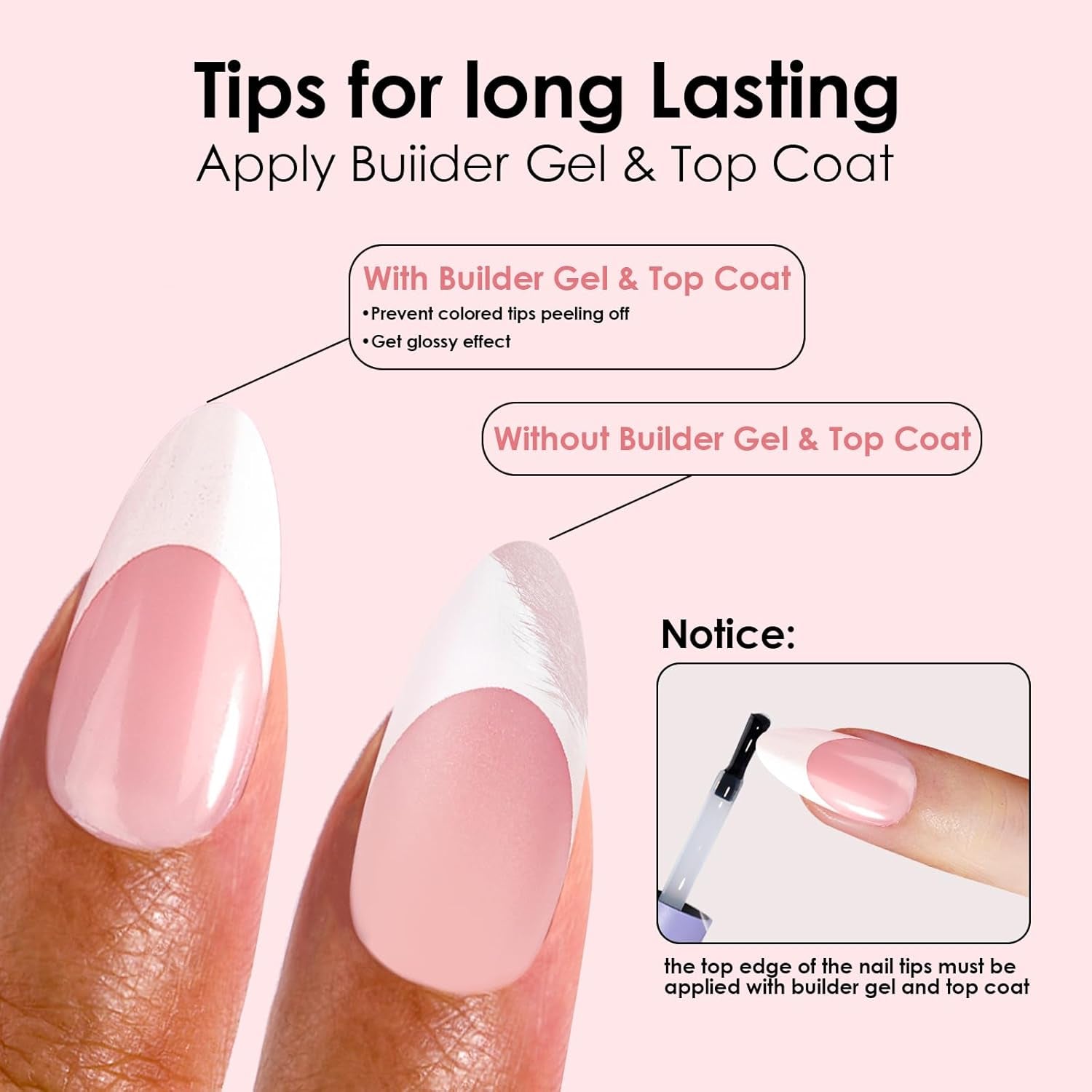 300Pcs French Tip Press on Nails - Pre-Colored Almond Fake Nails with Designs for Quick & Easy DIY Nail Extensions, Perfect Valentine's Day Gift in Pink & White